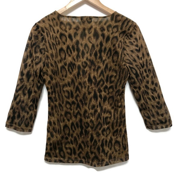 CHAPS | Leopard Print Black Brown V-Neck Top |Sz M - Picture 7 of 14